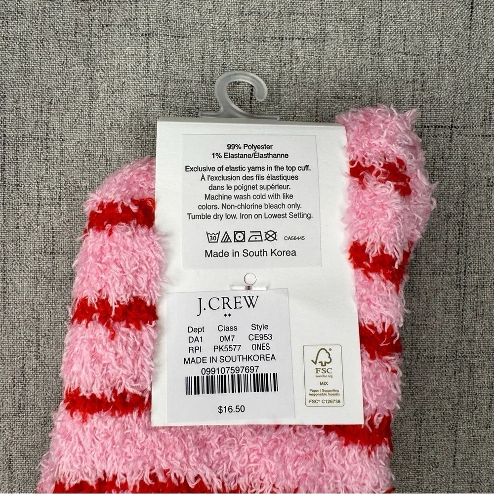 J. Crew Striped Cozy Boot Socks in Resort Pink & Red Women’s One Size. NWT